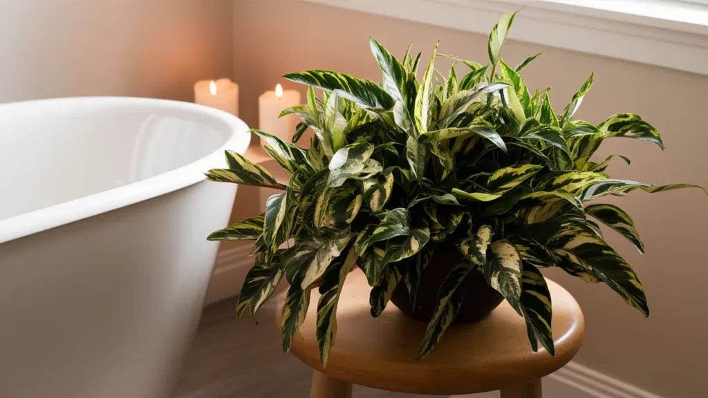 Chinese Evergreen  in bathroom