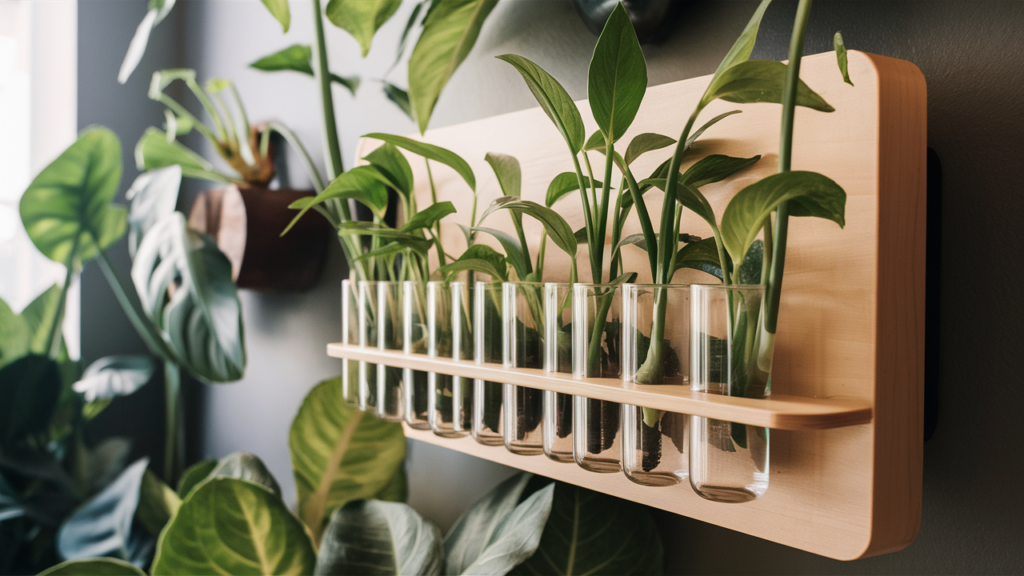 wall hanging station with test tubes to Grow Plants From Cuttings